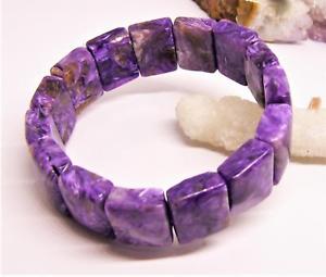 【送料無料】ネックレス　ビーズストレッチブレスレットrare natural charoite rectangle beads stretc..
