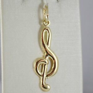 【送料無料】ネックレス　イエローゴールドペンダントイタリアyellow gold pendant 750 18k, treble clef, long 35 cm, made in italy