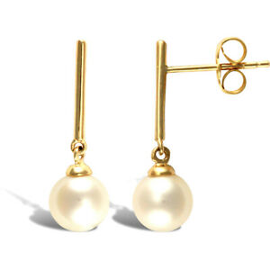 【送料無料】ネックレス　レディースゴールドアコヤバースタッドドロップイヤリングladies 9ct gold seawater cultured akoya pearl bar stud drop earrings 657mm