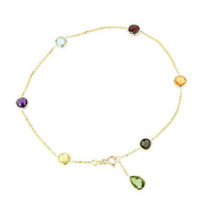 ̵ۥͥå쥹ɥ᥸ȥɥåץ14k yellow gold gemstone anklet with a green amethyst drop 11 inches