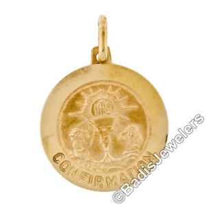 ネックレス　イタリアkイエローゴールドラウンドテクスチャーメダイヨンペンダント italian 14k yellow gold round textured confirmation medallion charm pendant