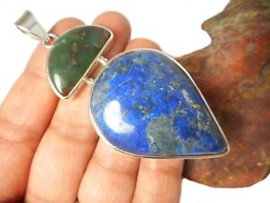 【送料無料】ネックレス　ラピススターリングシルバーペンダントlapis chrysoprase sterling silver 925 gemstone pendant hallmarked