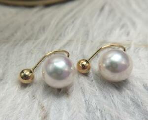 ̵ۥͥå쥹89mmaaaakoya18kgorgeous aaa 89mm natural akoya white round pearl earrings 18k yellow gold