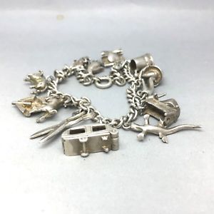 【送料無料】ネックレス　ビンテージソリッドスターリングシルバーリンクレディースブレスレットvintage 925 solid sterling silver small link *13 charms* ladies bracelet 1661