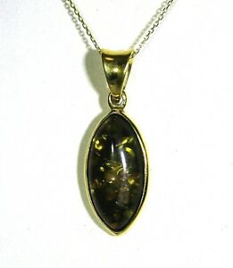 【送料無料】ネックレス　イエローゴールドペンダントチェーンセットquality marquise green amber set 9ct yellow gold pendant 16 chain