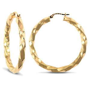 ̵ۥͥå쥹ǥɥĥȥաץladies 9ct gold twisted 4mm hoop earrings 36mm