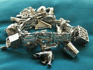 ̵ۥͥå쥹ӥơ󥰥ССȥ֥쥹åvintage sterling silver 4 bar gate bracelet with 23 charms 826g chim