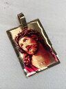 ネックレス　ビンテージオロイエスブラウンレッドエナメルペンダントvintage oro 14k jesus brown red enamel religious charm pendant