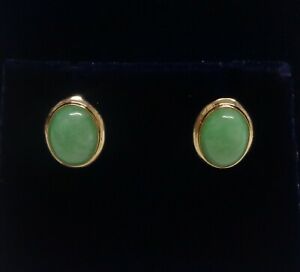 【送料無料】ネックレス　イエローゴールドヒスイスタッドイヤリング×グラムfine jade stud earrings in 14ct yellow gold 11mm x 9mm 16 grams