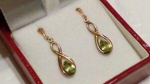 【送料無料】ネックレス　ビンテージビクトリアゴールドオリーブグリーンペリドットドロップイヤリングvintage victorian 9ct gold olive green peridot gemstone dropdangle earrings***