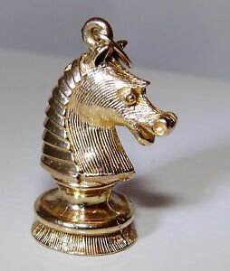̵ۥͥå쥹ɥڥheavy 62g 9ct yellow gold chess knight horse head charm pendant