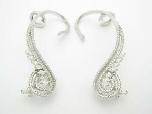 【送料無料】ネックレス　プラチナマイクロホワイトサファイアスワールデザインイヤーカフイヤリングplatinum sterling silver micro pave white sapphire swirl design ear cuff earring