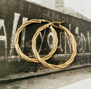 【送料無料】ネックレス　ゴールドサークルツイストフープイヤリング9ct gold circle twist hoop earrings th742