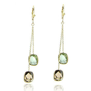 ̵ۥͥå쥹ɥ⡼ȥѡ꡼󥢥᥸ȥ14k yellow gold dangle earrings with smokey topaz and green amethyst gemstones