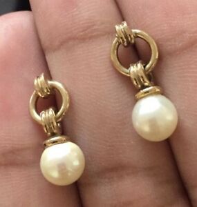 楽天hokushin【送料無料】ネックレス　ヴィンテージイエローゴールドパールドロップイヤリングvintage 9ct yellow gold pearls drop earrings fresh water pearls