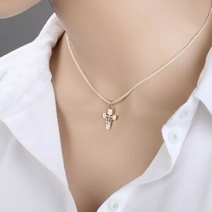【送料無料】ネックレス　ロシアロープクロスローズrussian rose gold 585 14k beautiful very small kids cross on the rope 40cm nwt