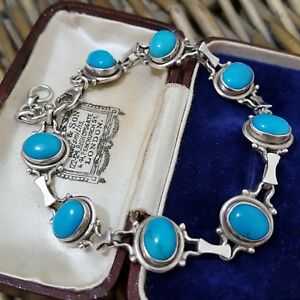 【送料無料】ネックレス　ビンテージスターリングシルバーテニスブレスレットアリゾナターコイズvintage sterling silver tennis bracelet, natural arizona turquoise gemstones