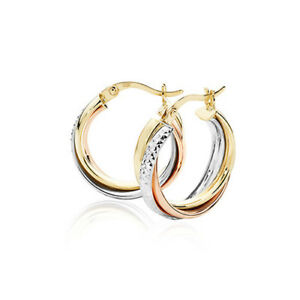 楽天hokushin【送料無料】ネックレス　イエローホワイトアンプローズゴールドフープイヤリング 9ct yellow, white amp; rose gold hoop earrings