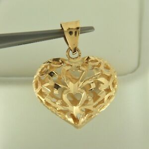 ̵ۥͥå쥹14kɥڥfiligree puffed heart 14k yellow gold pendant