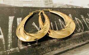 【送料無料】ネックレス　ゴールドクレオールフープイヤリング9ct gold large oval creole hoop earrings th245(4)
