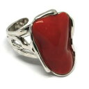 【送料無料】ネックレス シルバーリングサンゴカボションイタリア925 silver ring, coral natural red cabochon, made...