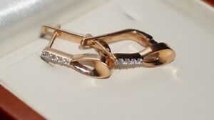 【送料無料】ネックレス ロシアソリッドローズゴールドkイヤリングrussian solid rose gold 585 14k czs earrings beautiful 36 gramm