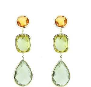 【送料無料】ネックレス　イエローゴールドグリーンアメジストレモントパーズシトリンイヤリング14k yellow gold earrings with green amethyst, lemon topaz and citrine gemstones