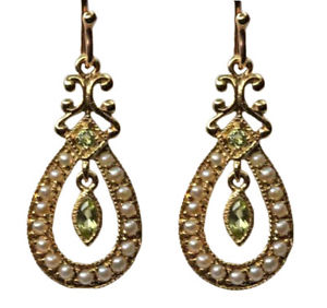 ̵ۥͥå쥹ɥڥɥåȥ󥰥ӥơɥåe143 charming genuine 9ct gold natural peridot amp; pearl drop earrings vintage stl