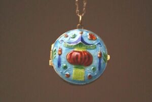 【送料無料】ネックレス　ファインビンテージゴールドシルバーエナメルロケットペンダント