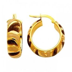 ネックレス　イアリング14ktイタリア14kt solid italian gold elegant hinged hoop earrings with brown enamel