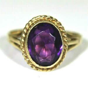 ̵ۥͥå쥹ơ᥸ȥץĥȥɥ󥰥vintage amethyst rope twist 9ct yellow gold ring size m ~ 6 14