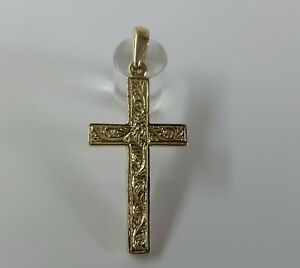 【送料無料】ネックレス　ゴールドソリッドクロスペンダント9ct gold patterned solid cross pendant 38g 39mm hallmarked