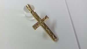 【送料無料】ネックレス　ゴールドソリッドクロスペンダント9ct gold patterned solid cross pendant 38g 39mm hallmarked