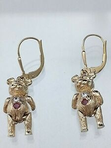 楽天hokushin【送料無料】ネックレス　ゴールドテディベアイヤリングメッキセットgenuine 9ct gold hallmarked teddy bear earrings not filled or plated stone set