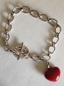 【送料無料】ネックレス　ビンテージロンドンソリッドシルバーハートブレスレットリンクvintage solid silver links of london tbar with red heart charm bracelet