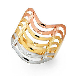 【送料無料】ネックレス　トリコロールゴールドリング14k real solid tricolor gold 18 mm seven day semanario ring anillo oro solido