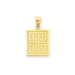 【送料無料】ネックレス　イエローゴールドギリシャキーペンダント14k yellow gold polished textured greek key pendant