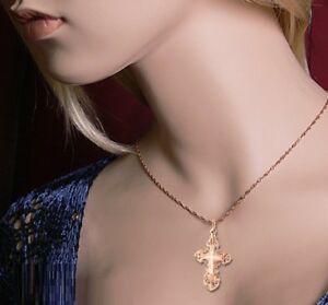 【送料無料】ネックレス　ロシア58514kクロペンダントnwt 40х20mmrussian solid rose gold 585 14k filigree cross pendant stamped nwt 40х20mm