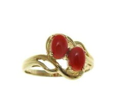 【送料無料】ネックレス　genuine natural oval cabochon red coral ring solid14kyellow goldgenuine natural oval cabochon red coral ring solid 14k yel