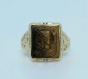 【送料無料】ネックレス 9ctイェローゴールド9ct yellow gold carved tiger eye signet ring