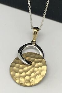 ̵ۥͥå쥹9ctۥ磻ȥɥѥڥ34g16rrp3999ct white yellow gold hammered pattern pendant 34g 16 chain rrp 399