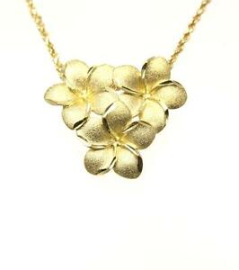 【送料無料】ネックレス　ソリッドkイエローゴールドハワイアンプルメリアスライダーペンダントsolid 1..