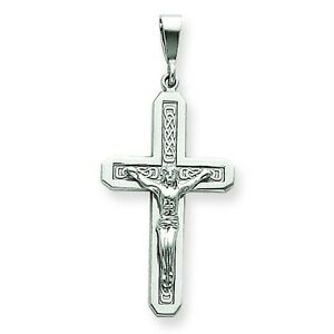 【送料無料】ネックレス　kホワイトゴールドソリッドペンダント14k white gold solid polished hollow dc crucifix pendant