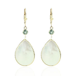 【送料無料】ネックレス イエローゴールドパールグリーンサファイアイヤリング14k yellow gold dangle earrings with mother of pearl and green sapphires