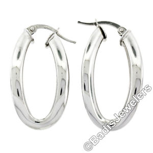 楽天hokushin【送料無料】ネックレス　イタリア14kホワイトゴールド2スナップイアリングitalian 14k white gold highpolished dual curved oval snap hoop drop earrings