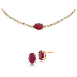 【送料無料】ネックレス ルビーオーバルスタッドイヤリングブレスレットgemondo ruby oval stud earring 19cm bracelet set