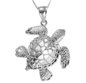 【送料無料】ネックレス　14ksolid white gold hawaiian sea ocean turtle honupendant extra shiny large14k solid white gold hawaiian sea ocean turtle