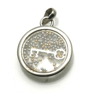 【送料無料】ネックレス　ヴィンテージ14kホワイトゴールドキーペンダントvintage 14k white gold key circle pendant gold beads estate encircled floating