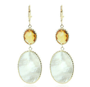 【送料無料】ネックレス イエローゴールドイヤリングパールシトリン14k yellow gold gemstone earrings with mother of pearl and citrine