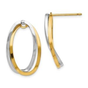 ネックレス　14k2インターリンクイアリングイタリア14k two tone gold polished curved interlink oval versatile earrings italian gold